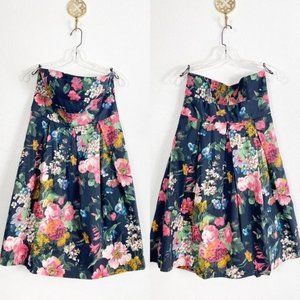 Zara Floral Strapless Dress - Navy and Pink